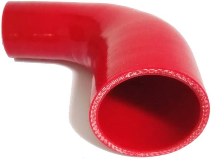 ID 1.5 to 2.5" (38mm to 63mm) Silicone Reducer 90 Degree Silicone Elbow, Leg Length 4" (102mm), 4-Ply Reinforced Wall 0.2" (5mm), with T-Bolt Clamps 2pc Red