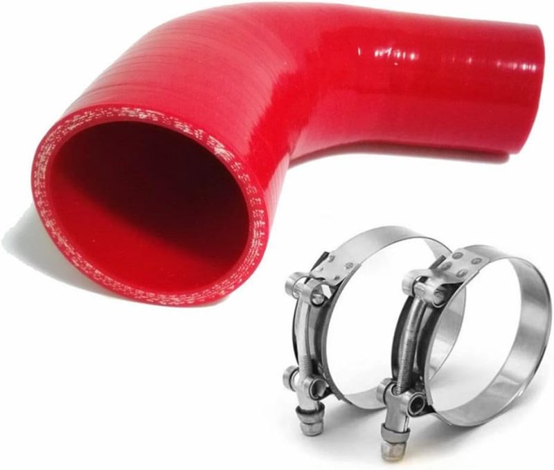 90 Degree Elbow ID 1-1/2" to 2" (38mm to 51mm) Silicone Reducer Coupler Hose, Leg Length 4" (102mm) with T-Bolt Clamps 2pc, 4-Ply High Performance Silicone, Red