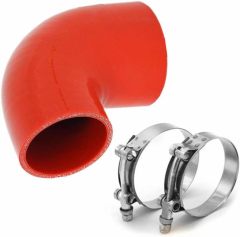 Universal 4-Ply High Performance 90 Degree Elbow Coupler Silicone Hose ID 4" (102mm), Leg length 5" (125mm) with T-Bolt Clamps 2pc-Red