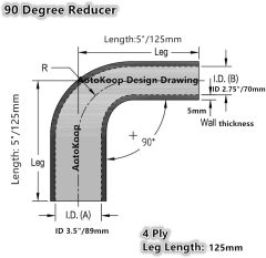 2.75" to 3.5" 90 Degree Elbow Silicone Reducer Coupler Hose, Leg Length 5" (125mm) 4-Ply for for Turbo Intake Intercooler Pipe (ID 70mm to 89mm) Black
