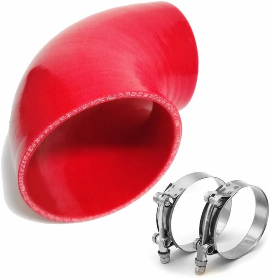 Universal 4-Ply High Performance 90 Degree Elbow Coupler Silicone Hose ID 4.5" (114mm), Leg length 5" (125mm) with T-Bolt Clamps 2pc-Red