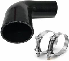 90 Degree Elbow ID 2.5 to 3.5" (64mm to 89mm), Leg Length 5" (125mm), 4-Ply High Performance Silicone Coupler with T-Bolt Clamps 2pc Black