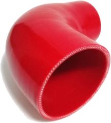 ID 2.5 to 3.5" (64mm to 89mm) Silicone Reducer 90 Degree Silicone Elbow, Leg Length 5" (125mm), 4-Ply Reinforced Wall 0.2" (5mm), with T-Bolt Clamps 2pc Red