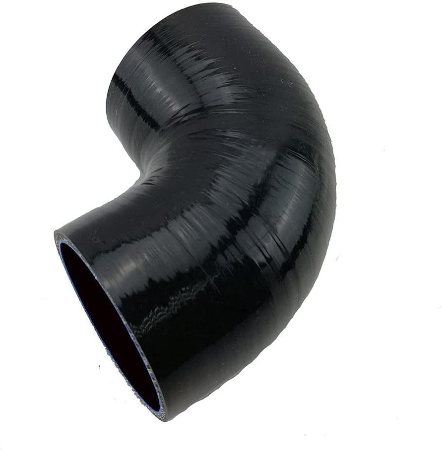 90 Degree Elbow ID 2.5 to 3.5" (64mm to 89mm), Leg Length 5" (125mm), 4-Ply High Performance Silicone Coupler with T-Bolt Clamps 2pc Black