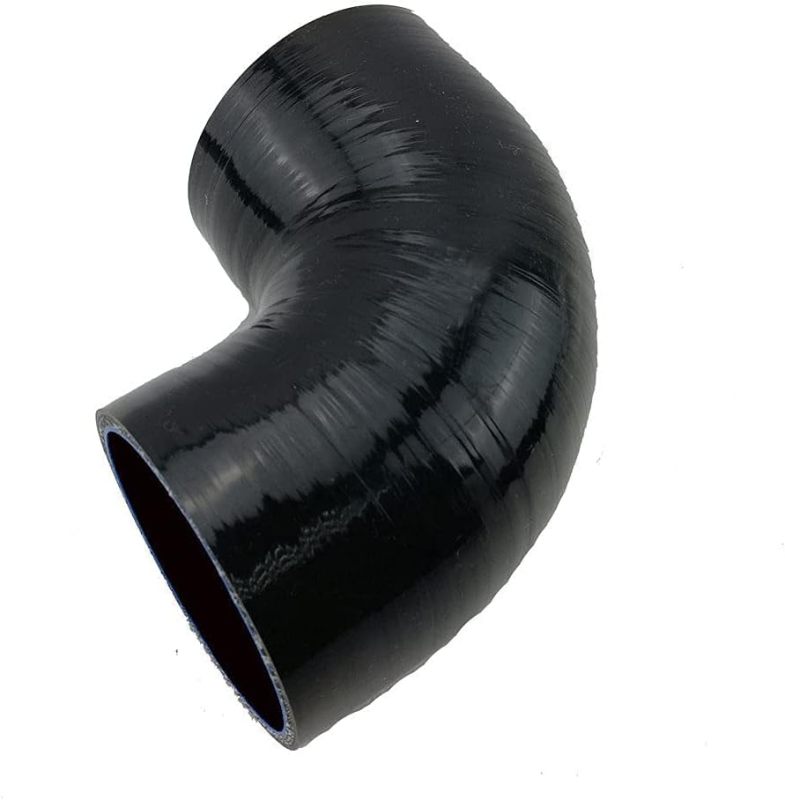 90 Degree Elbow ID 2.5 to 3.5" (64mm to 89mm), Leg Length 5" (125mm), 4-Ply High Performance Silicone Coupler with T-Bolt Clamps 2pc Black