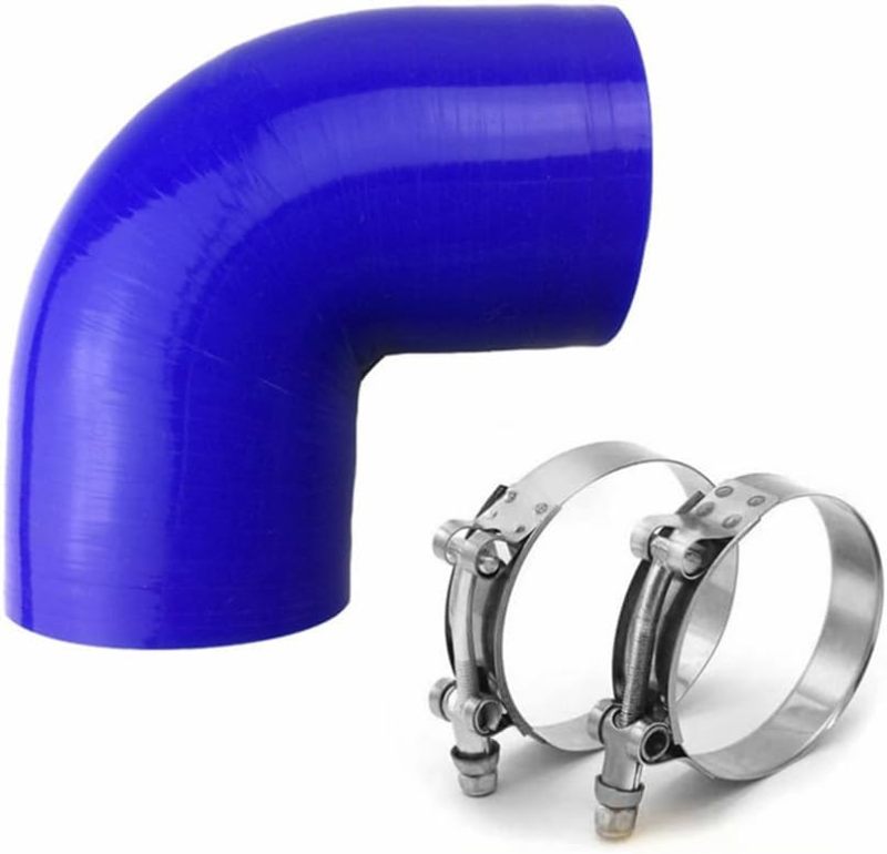 Universal 4-Ply High Performance 90 Degree Elbow Coupler Silicone Hose ID 4" (102mm), Leg length 5" (125mm) with T-Bolt Clamps 2pc-Blue