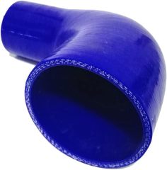 ID 2.5 to 3.5" (64mm to 89mm) Silicone Reducer 90 Degree Silicone Elbow, Leg Length 5" (125mm), 4-Ply Reinforced Wall 0.2" (5mm), with T-Bolt Clamps 2pc Blue