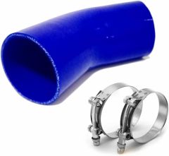 Universal 4-Ply High Performance 45 Degree Silicone Elbow ID 3" (76mm), Leg Length 4" (102mm) with T-Bolt Clamps 2pc - Blue (No Logo)