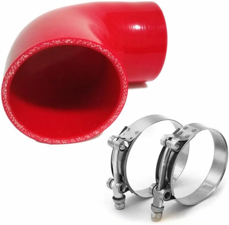 Universal 4-Ply High Performance 90 Degree Elbow Coupler Silicone Hose ID 3" (76mm), Leg length 4" (102mm) with T-Bolt Clamps 2pc-Red