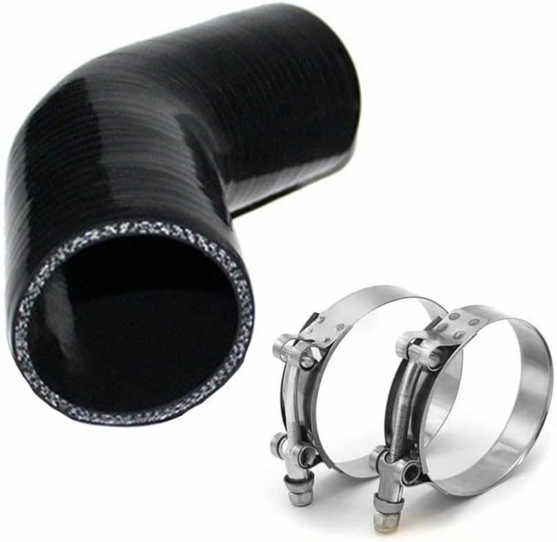 High Performance 4-Ply Universal 45 Degree Elbow Coupler Silicone Hose ID 2.25" (57mm), Leg Length 4" (102mm) with T-Bolt Clamps 2pc - Black (No Logo)