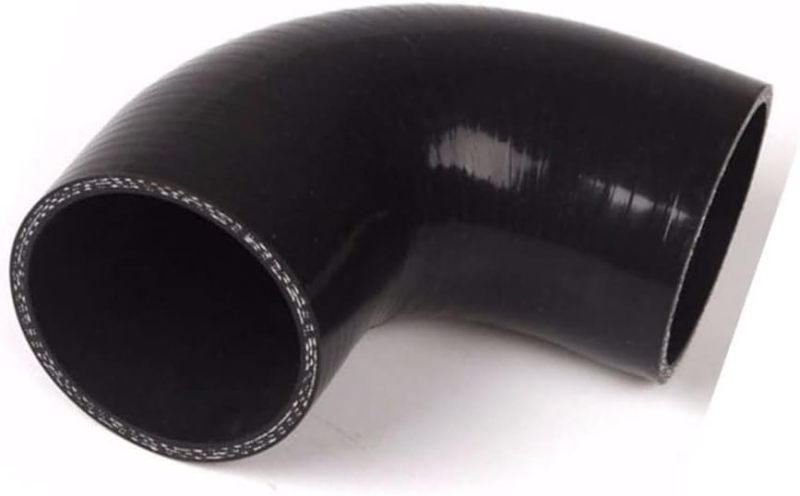 ID 2.5" (63mm) 90 Degree Elbow Silicone Coupler Hose, Leg length 4" (102mm) 4-Ply Reinforced Wall 0.2" (5mm) with T-Bolt Clamps 2pc Black