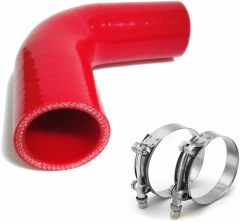 Universal 4-Ply High Performance 90 Degree Elbow Coupler Silicone Hose ID 2" (51mm), Leg length 4" (102mm) with T-Bolt Clamps 2pc-Red