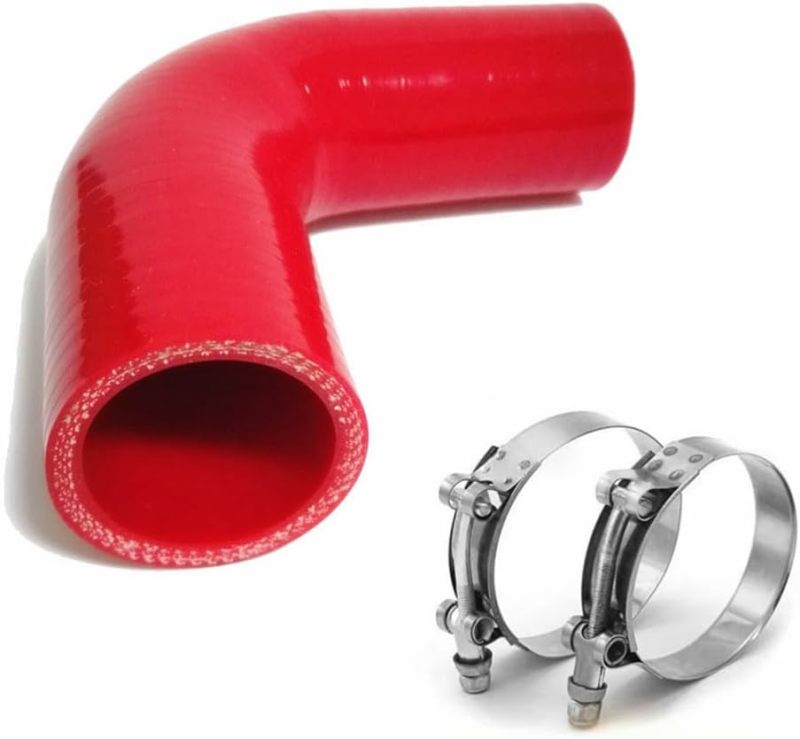 Universal 4-Ply High Performance 90 Degree Elbow Coupler Silicone Hose ID 2" (51mm), Leg length 4" (102mm) with T-Bolt Clamps 2pc-Red