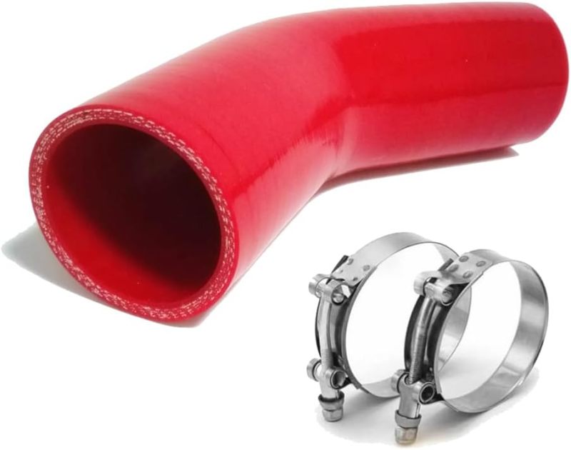 Universal 4-Ply High Performance 45 Degree Silicone Elbow ID 2" (51mm), Leg Length 4" (102mm) with T-Bolt Clamps 2pc -Red (No Logo)