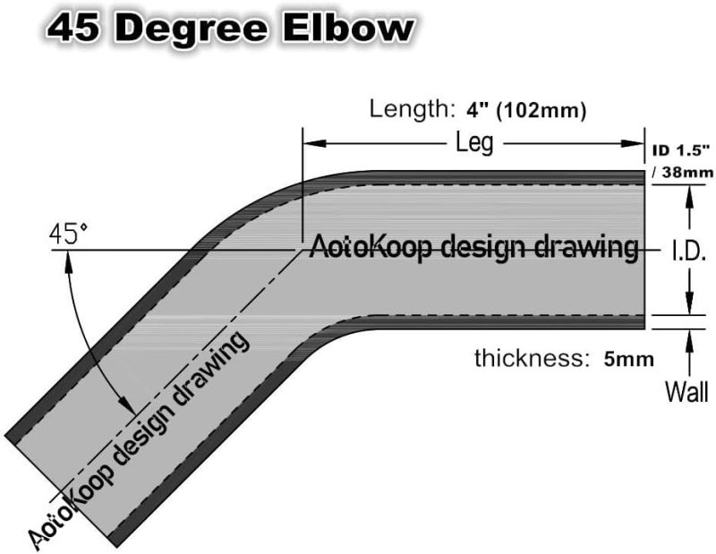ID 1-1/2" (38mm) 45 Degree Silicone Elbow, Leg Length 4" (102mm), 4-Ply Reinforced Wall 0.2" (5mm) for Coolant Turbo Intercooler Intake Hose Black
