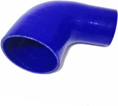 ID 2.5 to 3.5" (64mm to 89mm) Silicone Reducer 90 Degree Silicone Elbow, Leg Length 5" (125mm), 4-Ply Reinforced Wall 0.2" (5mm), with T-Bolt Clamps 2pc Blue