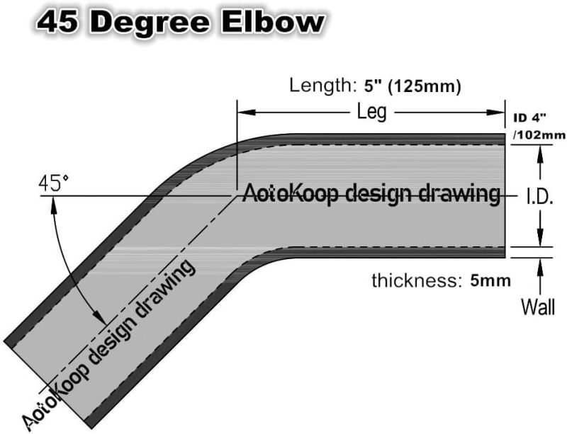 Universal High Performance 4-Ply 45 Degree Elbow Coupler Silicone Hose ID 4" (102mm), Leg Length 5" (125mm) with T-Bolt Clamps 2pc -Red (No Logo)