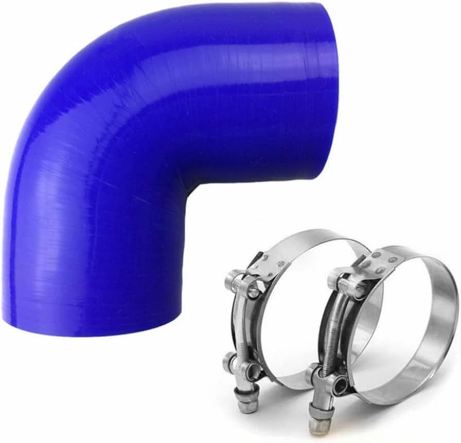 Universal 4-Ply High Performance 90 Degree Elbow Coupler Silicone Hose ID 4.5" (114mm), Leg length 5" (125mm) with T-Bolt Clamps 2pc-Blue