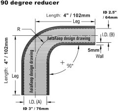 Universal High Performance 4-Ply 90 Degree Elbow Reducer Coupler Silicone Hose ID 2.5" to 3" (64mm to 76mm), Red