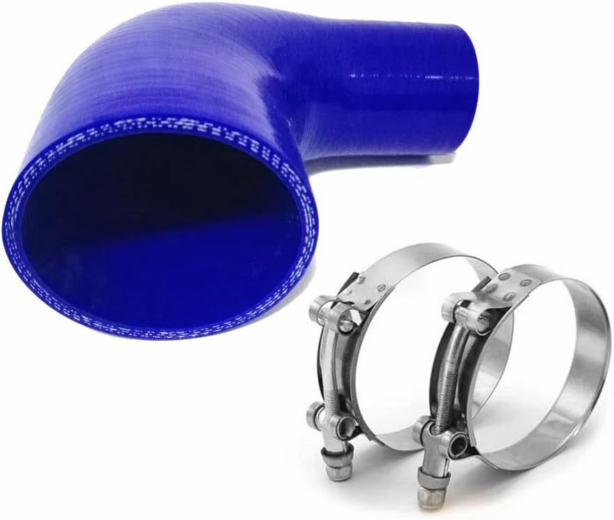 Universal High Performance 4-Ply 90 Degree Elbow Reducer Coupler Silicone Hose ID 3" to 4" (76mm to 102mm), Blue (No Logo)