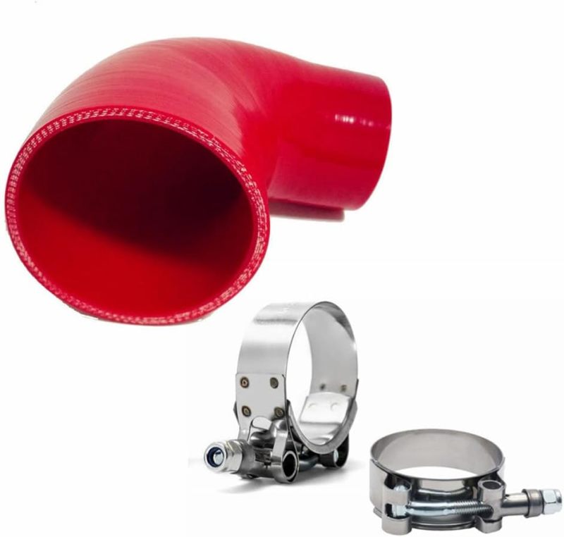 2.75" to 3.5" 90 Degree Elbow Silicone Reducer Coupler Hose, Leg Length 5" (125mm) 4-Ply for for Turbo Intake Intercooler Pipe (ID 70mm to 89mm) Red
