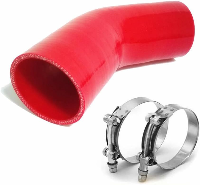 Universal 4-Ply High Performance 45 Degree Silicone Elbow ID 2.5" (64 mm), Leg Length 4" (102mm) with T-Bolt Clamps 2pc - Red (No Logo)