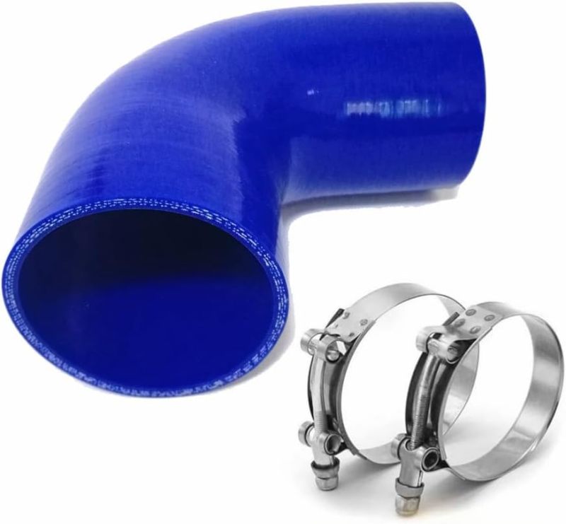 Universal 4-Ply High Performance 90 Degree Elbow Coupler Silicone Hose ID 3" (76mm), Leg length 4" (102mm) with T-Bolt Clamps 2pc-Blue