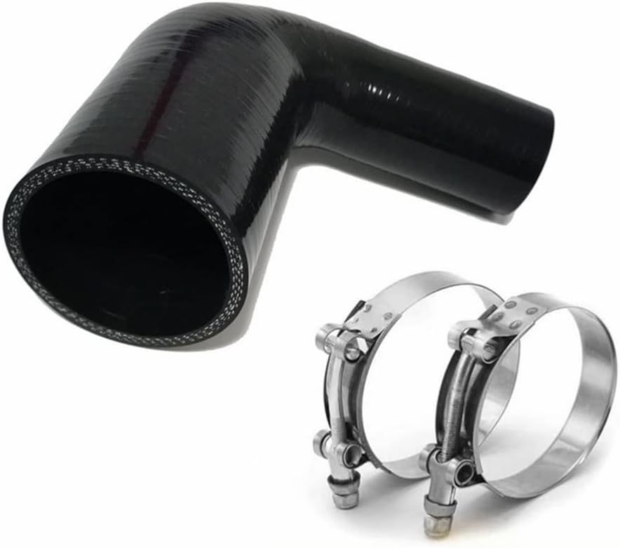 90 Degree Elbow ID 1-1/2" to 2" (38mm to 51mm) Silicone Reducer Coupler Hose, Leg Length 4" (102mm) with T-Bolt Clamps 2pc, 4-Ply High Performance Silicone, Black