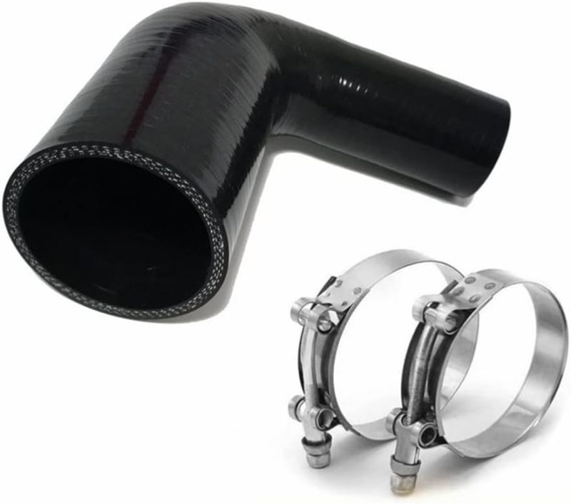 90 Degree Elbow ID 1-1/2" to 2" (38mm to 51mm) Silicone Reducer Coupler Hose, Leg Length 4" (102mm) with T-Bolt Clamps 2pc, 4-Ply High Performance Silicone, Black