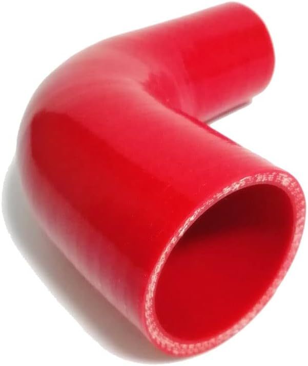90 Degree Elbow ID 1-1/2" to 2" (38mm to 51mm) Silicone Reducer Coupler Hose, Leg Length 4" (102mm) with T-Bolt Clamps 2pc, 4-Ply High Performance Silicone, Red