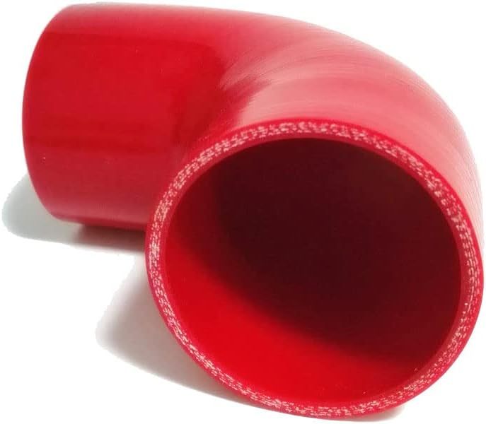 Universal 4-Ply High Performance 90 Degree Elbow Coupler Silicone Hose ID 3" (76mm), Leg length 4" (102mm) with T-Bolt Clamps 2pc-Red