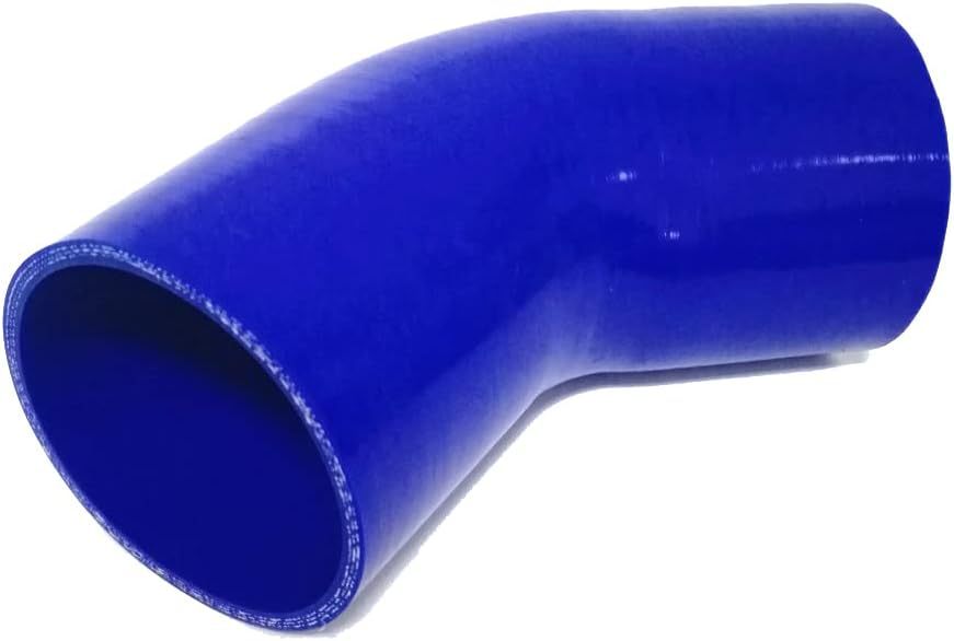 ID 3.5" (89mm) 45 Degree Silicone Elbow, Leg Length 5" (125mm), Thickness 0.2" (5mm) 4-Ply Reinforced with T-Bolt Clamps 2pc - Blue