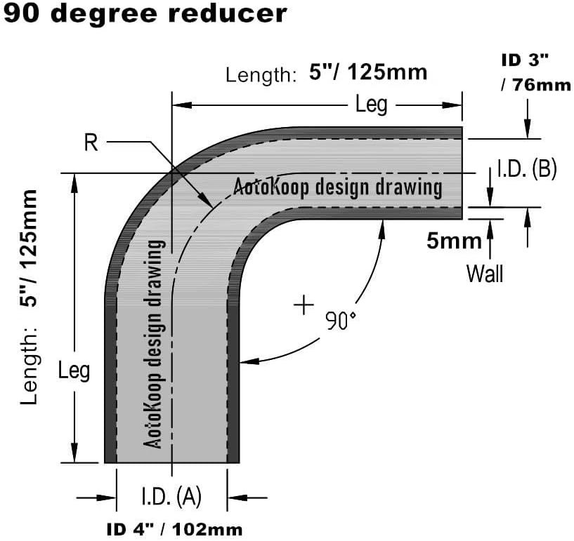 Universal High Performance 4-Ply 90 Degree Elbow Reducer Coupler Silicone Hose ID 3" to 4" (76mm to 102mm), Blue (No Logo)