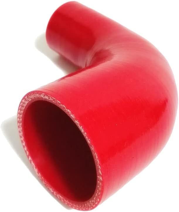 ID 1.5 to 2.5" (38mm to 63mm) Silicone Reducer 90 Degree Silicone Elbow, Leg Length 4" (102mm), 4-Ply Reinforced Wall 0.2" (5mm), with T-Bolt Clamps 2pc Red