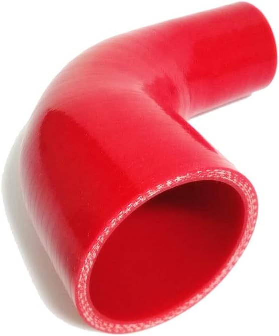 ID 1.5 to 2.5" (38mm to 63mm) Silicone Reducer 90 Degree Silicone Elbow, Leg Length 4" (102mm), 4-Ply Reinforced Wall 0.2" (5mm), with T-Bolt Clamps 2pc Red