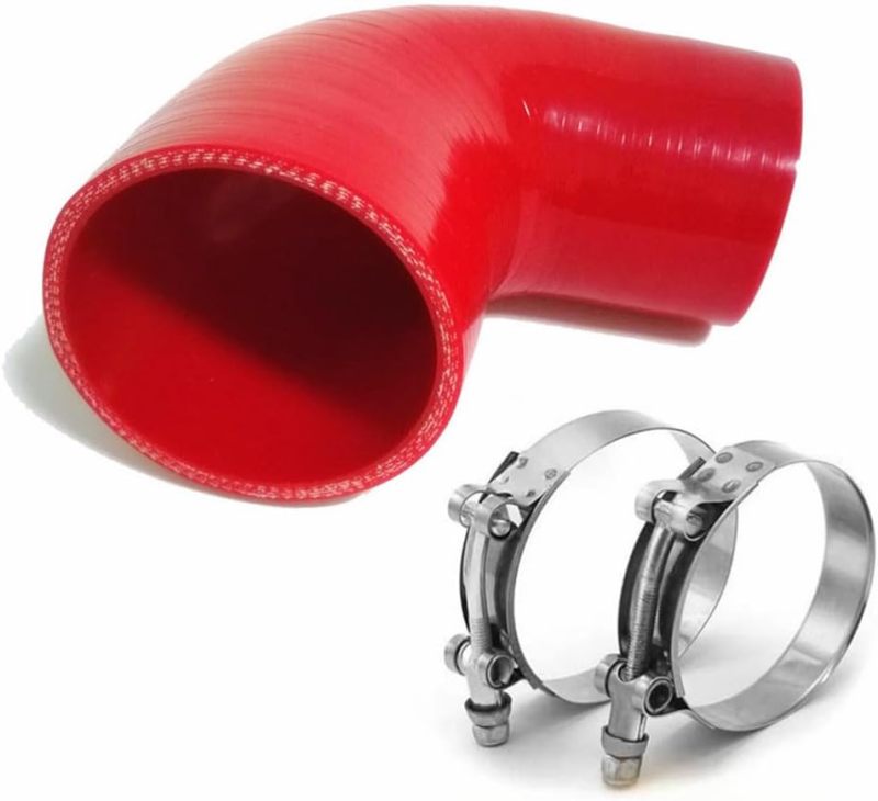 Universal High Performance 4-Ply 90 Degree Elbow Reducer Coupler Silicone Hose ID 2.5" to 3" (64mm to 76mm), Red