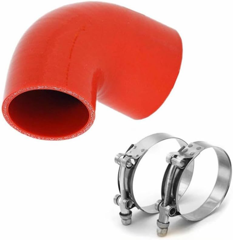 Universal 4-Ply High Performance 90 Degree Elbow Coupler Silicone Hose ID 3.5" (89mm), Leg length 5" (125mm) with T-Bolt Clamps 2pc-Red