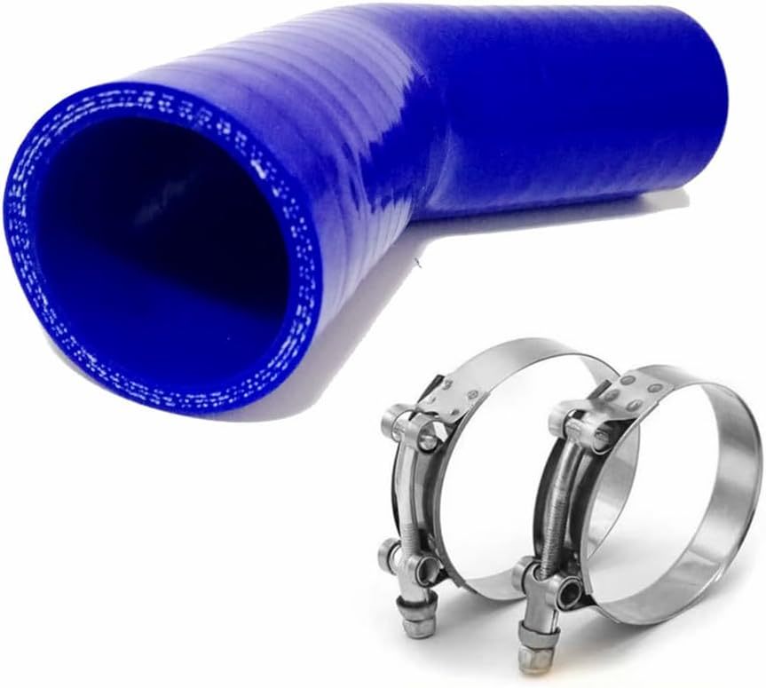 Universal 4-Ply High Performance 45 Degree Silicone Elbow ID 2" (51mm), Leg Length 4" (102mm) with T-Bolt Clamps 2pc - Blue (No Logo)