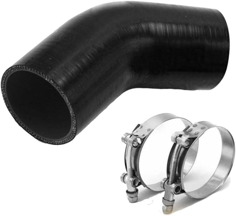Universal 4-Ply High Performance 45 Degree Elbow Coupler Silicone Hose ID 2.5" (63mm) for Turbo/Intercooler/Intake Piping with T-Bolt Clamps 2pc - Black (No Logo)