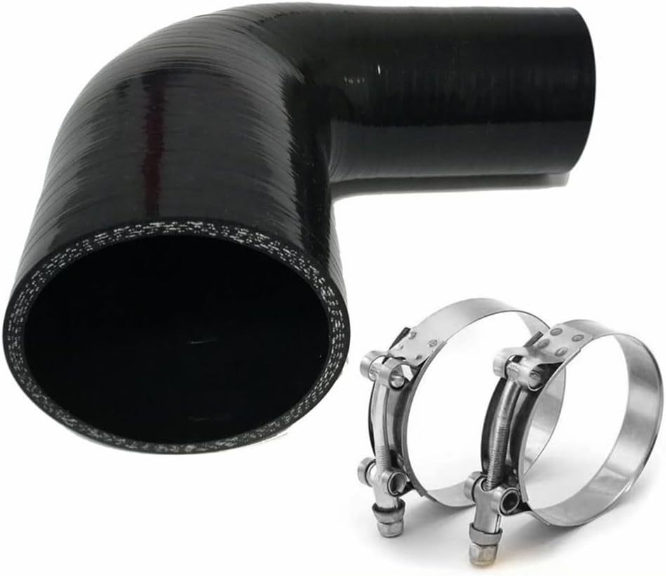 Universal 4-Ply High Performance 90 Degree Elbow Reducer Coupler Silicone Hose ID 3" to 4" (76mm to 102mm) with T-Bolt Clamps 2pc, Black (No Logo)