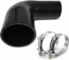 Universal 4-Ply High Performance 90 Degree Elbow Reducer Coupler Silicone Hose ID 3" to 4" (76mm to 102mm) with T-Bolt Clamps 2pc, Black (No Logo)
