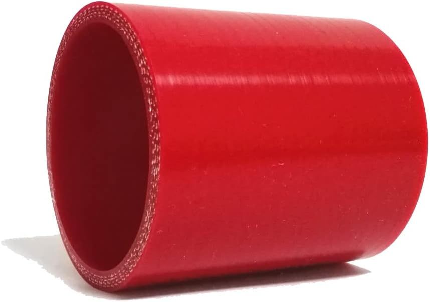 ID 2.5" (64mm) Straight Silicone Coupler, Length 3" (76mm), 4-Ply Reinforced Wall 0.2" (5mm) Red