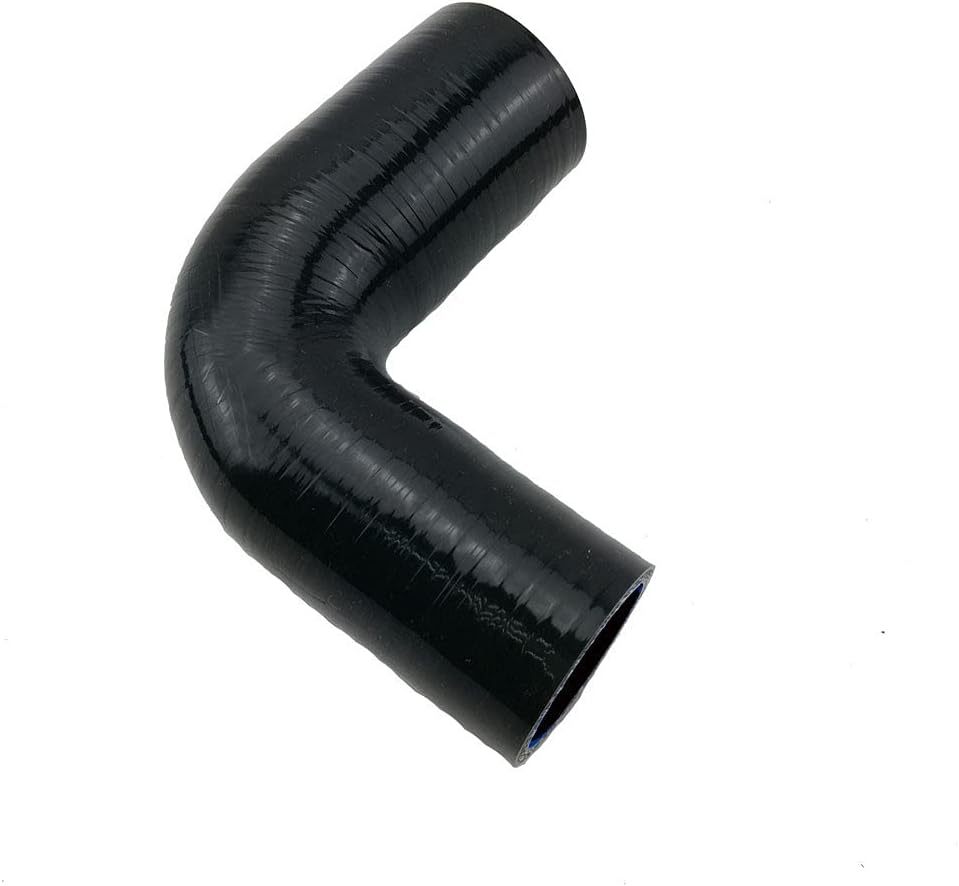 90 Degree Elbow ID 1-1/2" to 2" (38mm to 51mm) Silicone Reducer Coupler Hose, Leg Length 4" (102mm) with T-Bolt Clamps 2pc, 4-Ply High Performance Silicone, Black
