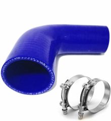 90 Degree Elbow ID 1-1/2" to 2" (38mm to 51mm) Silicone Reducer Coupler Hose, Leg Length 4" (102mm),)4-Ply High Performance Silicone with with T-Bolt Clamps 2pc