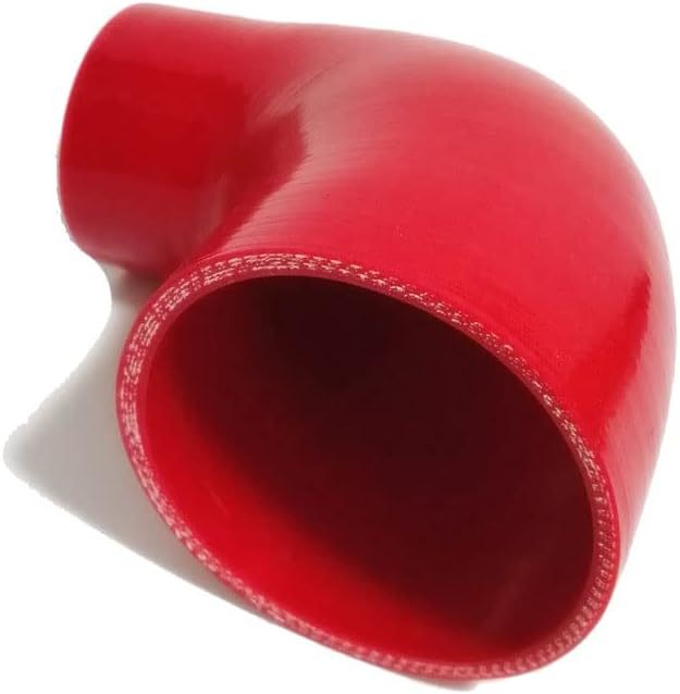 ID 2.5 to 3.5" (64mm to 89mm) Silicone Reducer 90 Degree Silicone Elbow, Leg Length 5" (125mm), 4-Ply Reinforced Wall 0.2" (5mm), with T-Bolt Clamps 2pc Red