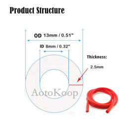 AotoKoop High Temperature ID 8mm Red Silicone Vacuum Tubing Hose Line Black,1 Meter per reel (3.28 Feet), 130 psi Maxium Pressure