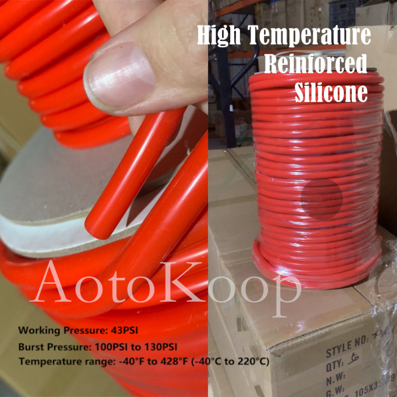 AotoKoop High Temperature ID 8mm Red Silicone Vacuum Tubing Hose Line Black,1 Meter per reel (3.28 Feet), 130 psi Maxium Pressure