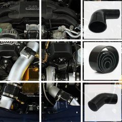 90 Degree Silicone Elbow ID 2.25" (57mm), Leg Length 4" (102mm), 4-Ply Reinforced Wall 0.2" (5mm) with T-Bolt Clamps 2pc Black