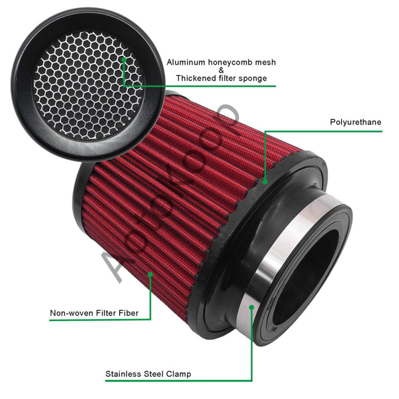 AotoKoop 4 Inch Inlet Cold Air Intake Filter, fit 3.5 Clamp on and 3" Cone Air Filter, Shorty Air Filter for Car