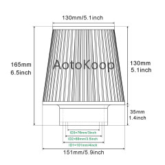 AotoKoop 4 Inch Inlet Cold Air Intake Filter, fit 3.5 Clamp on and 3" Cone Air Filter, Shorty Air Filter for Car